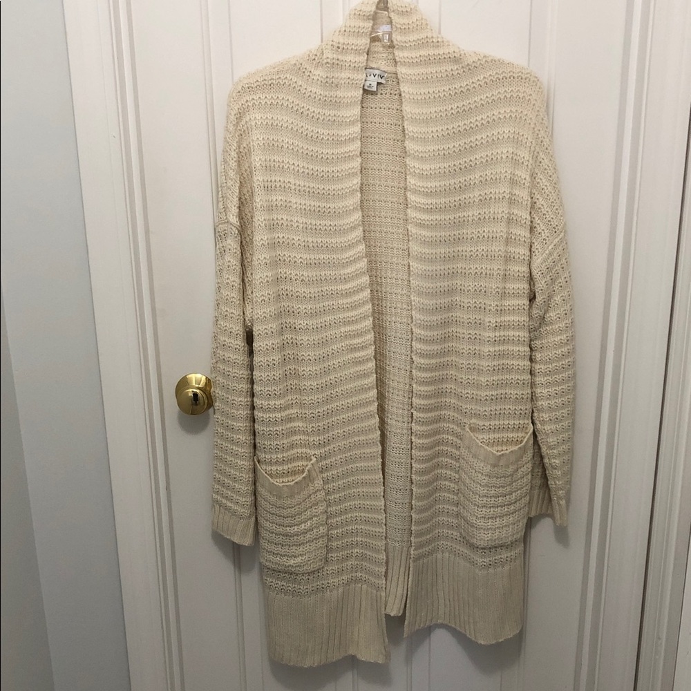 Ava & Viv Cream Open-Front Knit Cardigan with Pockets